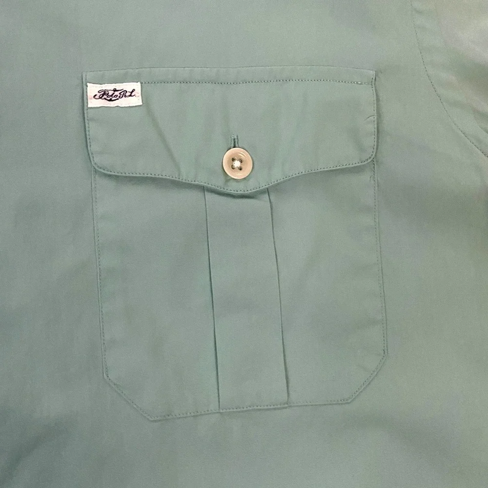 Polo Ralph Lauren Shirt Mens XL Mint Green Beach Twill Double Flap Pocket Naval